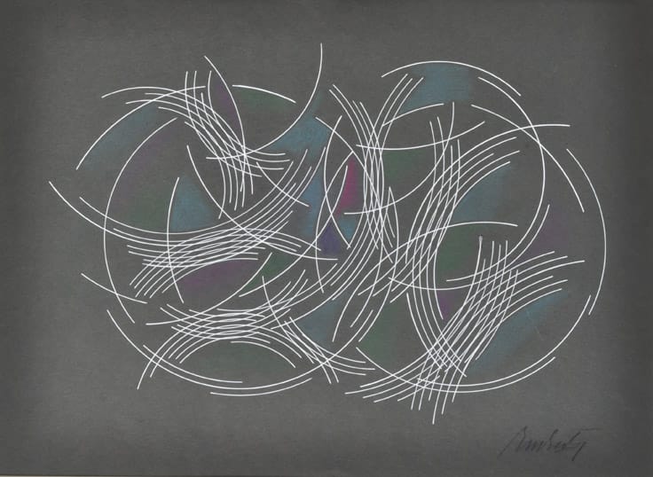 “Desplazamiento de Curvas” . lápiz color y acrílico sobre papel . 33x46cm . 1970