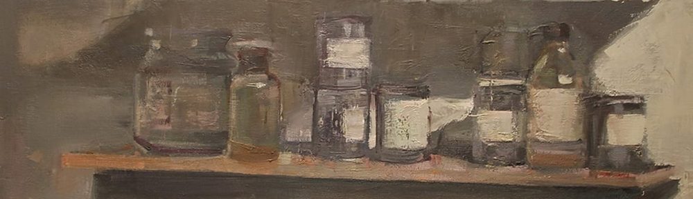 Estante de mi taller. Óleo sobre lienzo. 100x100cm. 1996
