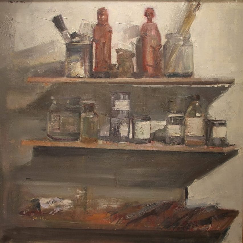 Estante de mi taller. Óleo sobre lienzo. 100x100cm. 1996