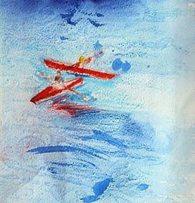 Remando en el lago Nahuel Huapi. Acuarela sobre papel. 42x19cm. 2008