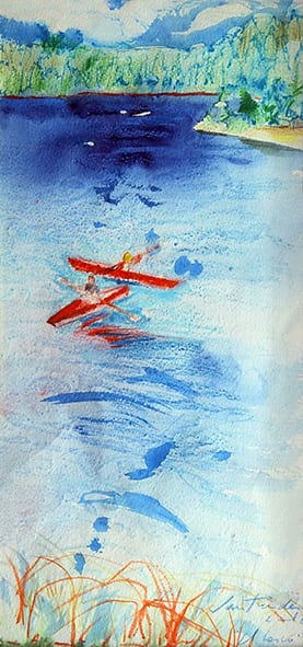 Remando en el lago Nahuel Huapi. Acuarela sobre papel. 42x19cm. 2008