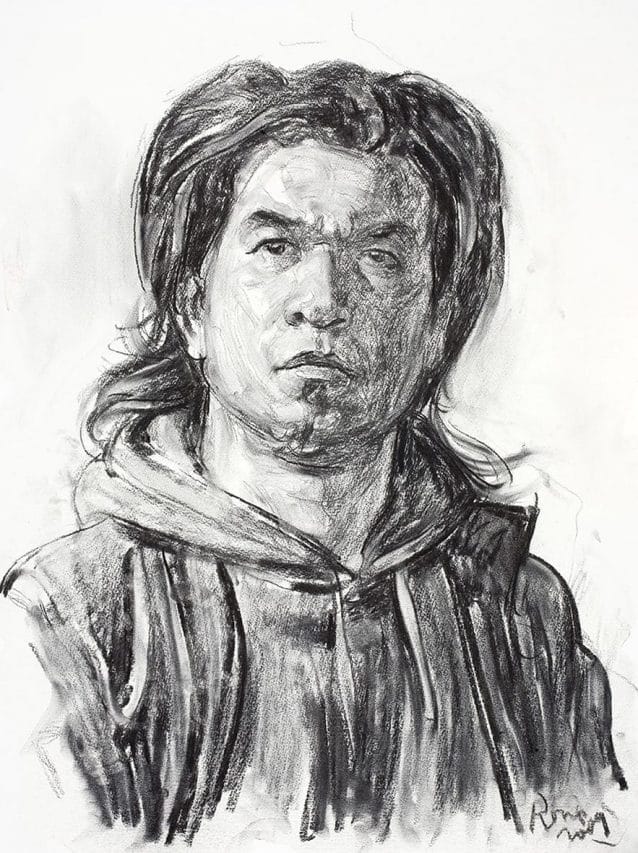 Hombre con Pañuelo . carbón sobre papel . 76x56cm . 2009