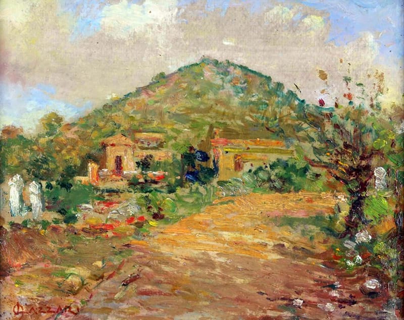 Paisaje de Río Ceballos . óleo sobre cartón . 19x24cm . 1945