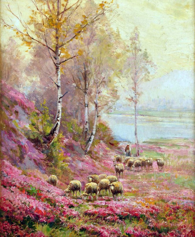 Rebaño en el Paisaje . óleo sobre lienzo . 50x40cm . 1890