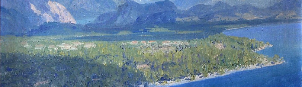Cerro Capilla desde la Playa Bonita, Bariloche . óleo sobre tabla . 55x45cm . 1942