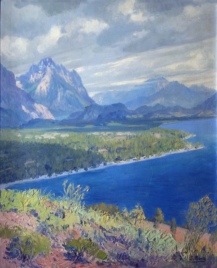 Cerro Capilla desde la Playa Bonita, Bariloche . óleo sobre tabla . 55x45cm . 1942