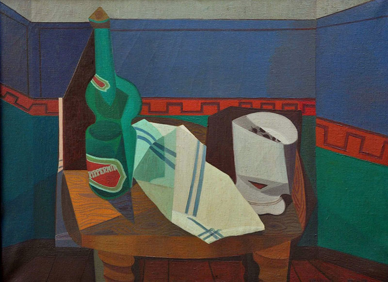 La Botella, Homenaje a Pettoruti . óleo sobre lienzo . 60x80cm . 1948