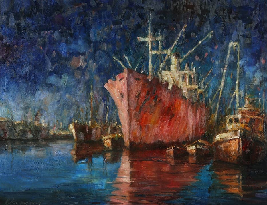 “Escena de Puerto” . óleo sobre lienzo . 70x90 cm . 1980