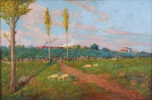 Lazzari Alfredo . Paisaje con Alamos y Ovejas . óleo sobre lienzo . 49x76cm . 1903 Lazzari Alfredo . Paisaje con Alamos y Ovejas . óleo sobre lienzo . 49x76cm . 1903
