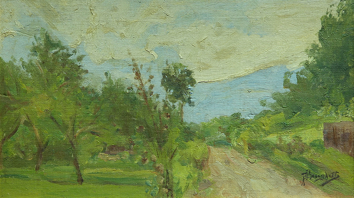 Paisaje de Italia . óleo sobre cartón . 22x40cm . 1899