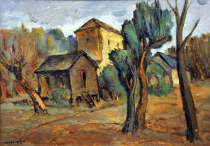 Casas en el Tigre . óleo sobre cartón . 24x34cm . 1941