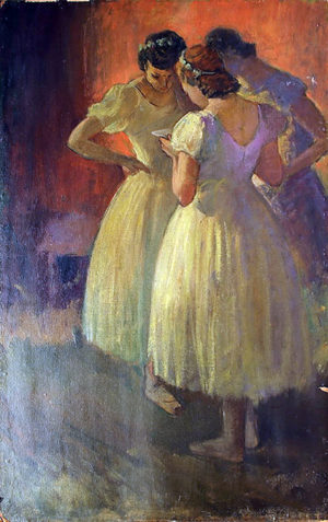 Ensayando . óleo sobre hardboard . 118x80cm . 1955