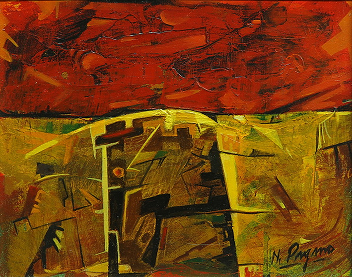 Cielo Rojo sobre La Pampa Salitrera . óleo sobre hardboard . 26x32cm . 2011