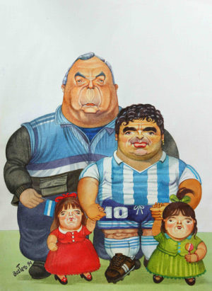 Maradona a la Botero . técnica mixta sobre papel . 46x33cm