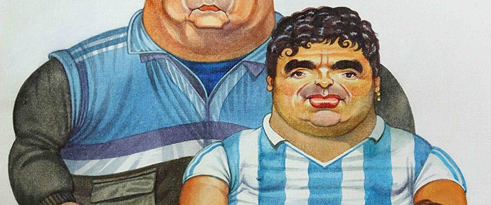 Maradona a la Botero . técnica mixta sobre papel . 46x33cm