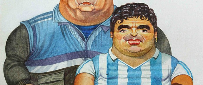 Maradona a la Botero . técnica mixta sobre papel . 46x33cm