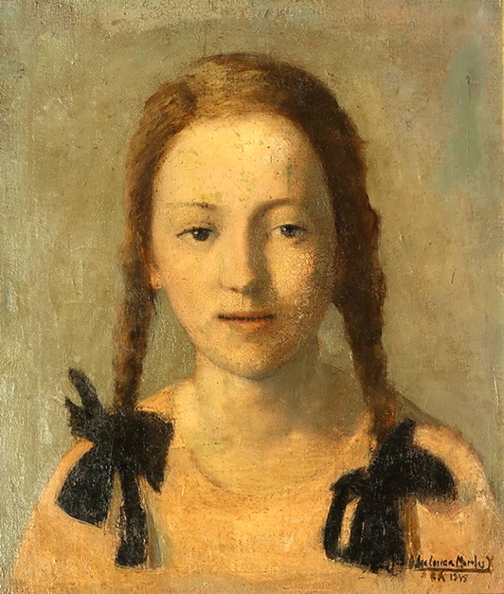 Moza de Trenzas . óleo sobre lienzo . 40x35cm . 1949