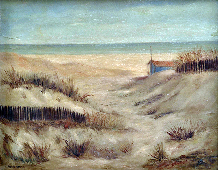 Playa con Valla Azul . óleo sobre cartón . 40x49cm . 1963