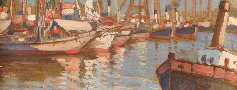 Puerto de Buenos Aires . gouache sobre cartón . 35x43cm . 1945