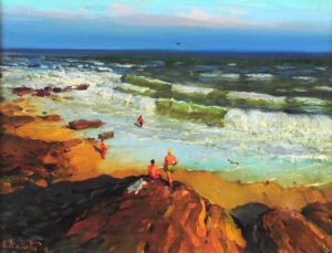 En la Playa . óleo sobre lienzo . 35x45cm . 1959