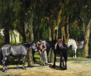 Oscar Vaz “Caballos en la Playa”, óleo sobre lienzo, 50x60 cm, 1975