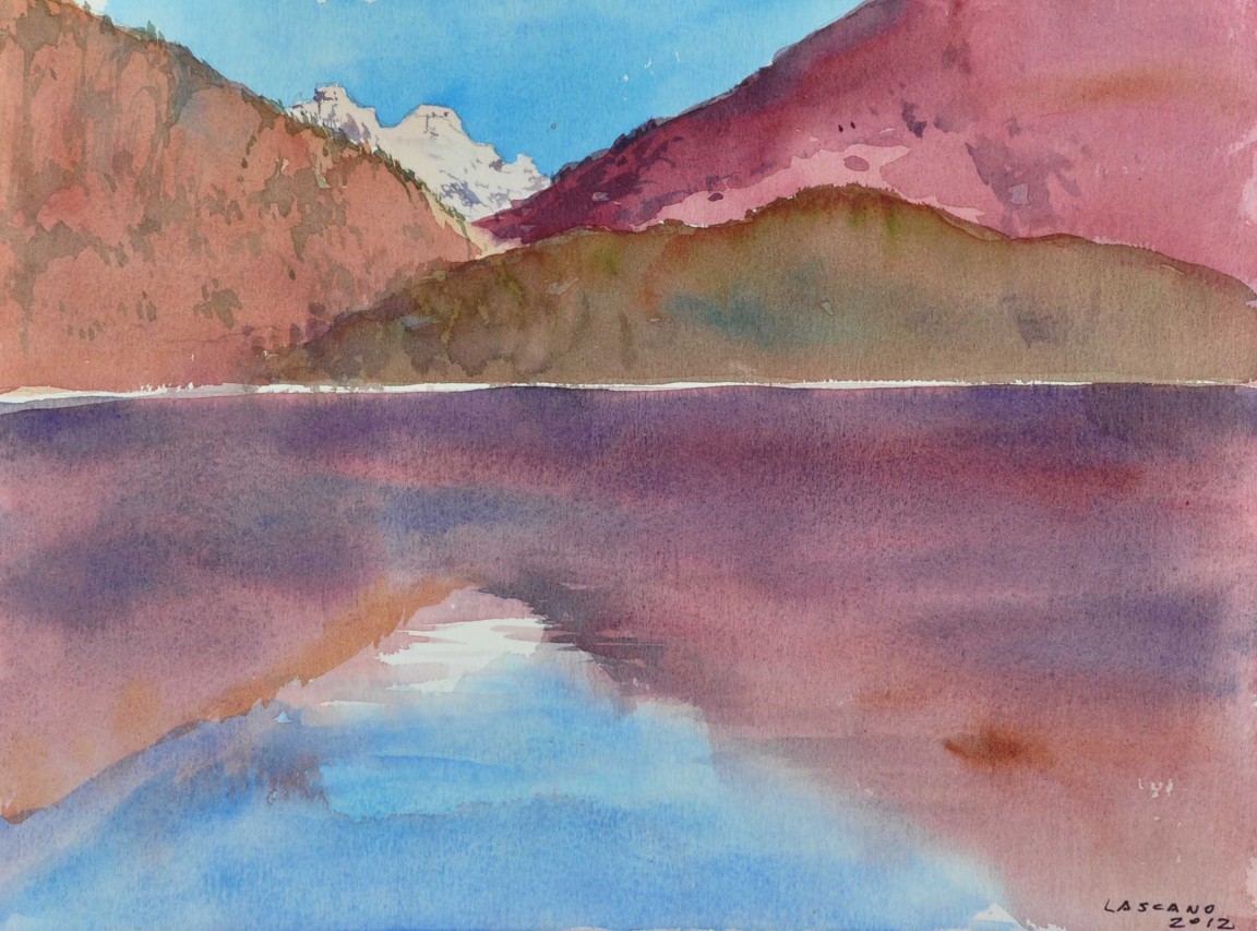Lascano Juan . Lago Moreno, Bariloche . acuarela sobre papel . 23x31cm . 2012