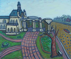 Río, Lancha y Museo . óleo sobre lienzo . 100x120cm . 2014