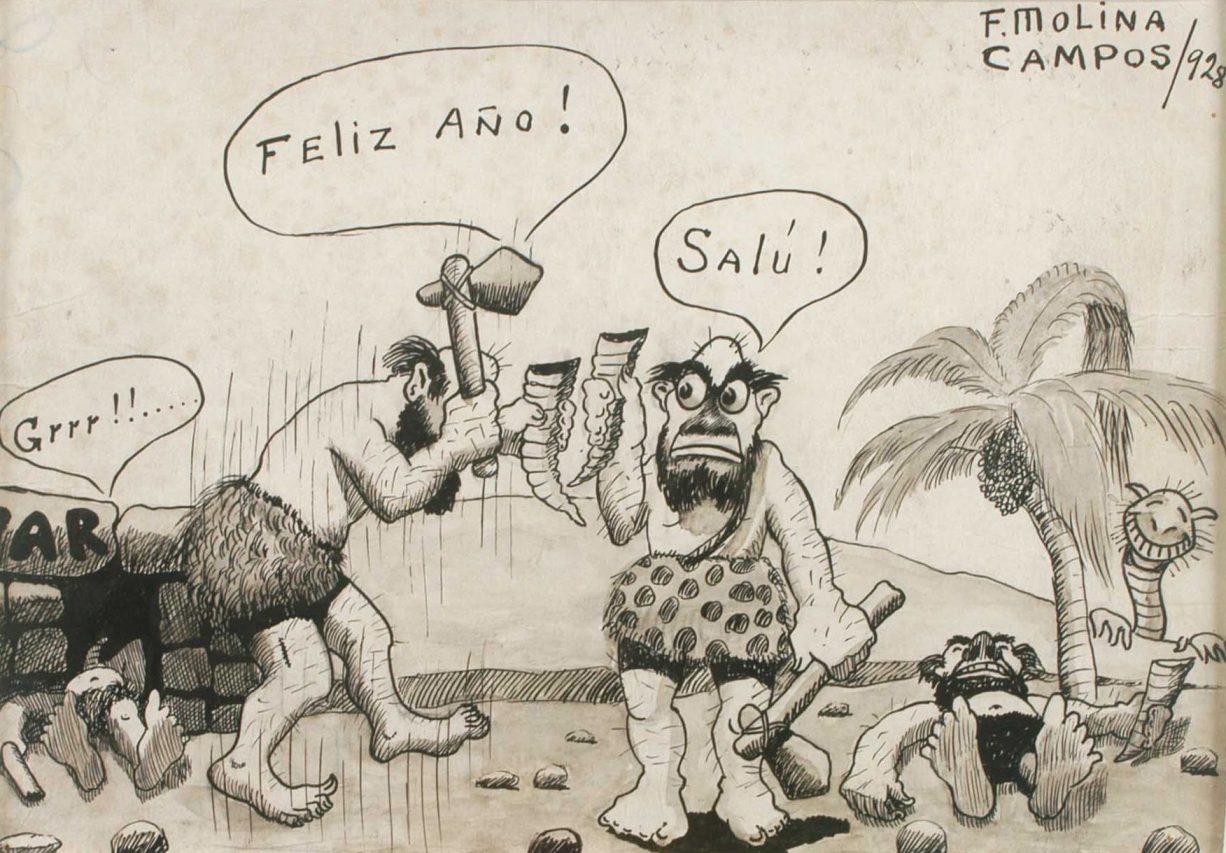 Florencio Molina Campos . El Año Nuevo era de… . tinta sobre papel . 15x22cm . 1928