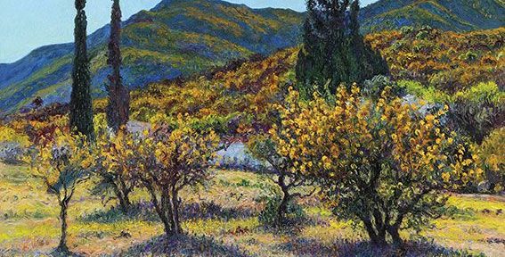 Cipreses y Aromos . óleo sobre lienzo . 80x110cm . 2014