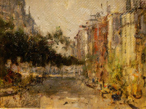Oscar Vaz . “Calle de Barrio” . óleo sobre cartón . 20x26cm . 1956