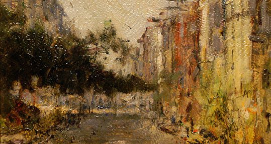 Oscar Vaz . “Calle de Barrio” . óleo sobre cartón . 20x26cm . 1956