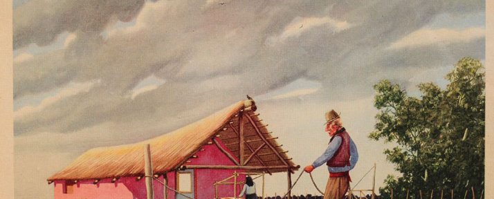 Florencio Molina Campos. “El Trenzador”. Litografía. 20x30 cm. 1951
