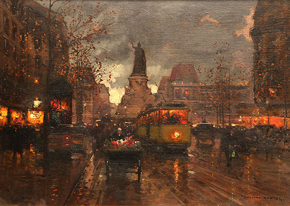 Edouard Cortes. “Place de la Republique, París”. Óleo sobre lienzo. 33x46 cm. 1930