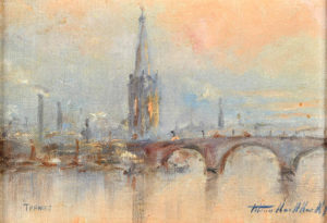 Stephen Koekkoek . “Thames, Londres” . óleo sobre lienzo . 16x22cm . 1920