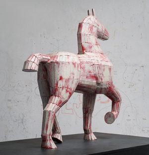 Fuego y Plata, Madera pintada, 66x60x18cm, 2016.
