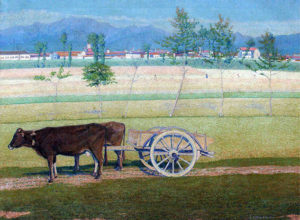 Carreta tirada por Bueyes, Italia . óleo sobre lienzo . 91x121cm . 1925