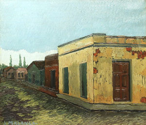 Calle de Pueblo . óleo sobre lienzo . 59x66cm . 1950