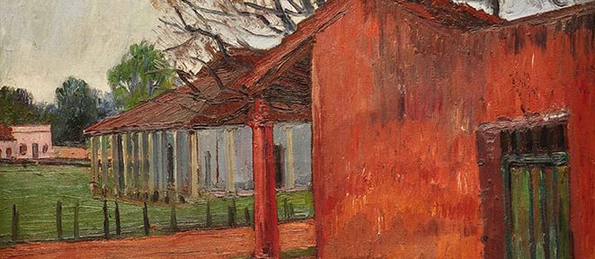 Esquina de Pueblo . óleo sobre lienzo . 54x76cm . 1965