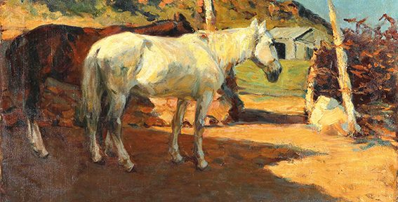 Fernando Fader . Caballos al Sol . óleo sobre lienzo . 70x100cm . 1906