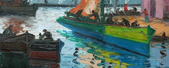 Benito Quinquela Martín . Velero Iluminado . óleo sobre tabla . 50x60cm . 1952