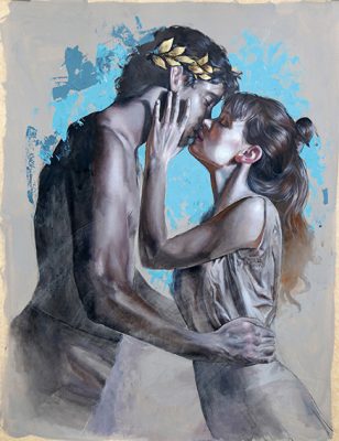 Beso de papel 1, acrílico sobre cartulina, 100x76cm, 2017.