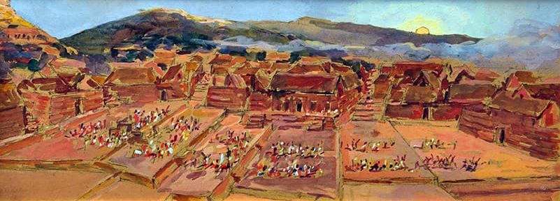 Plaza de Armas Incaica, Machu Picchu, Perú, Gouache, 16x42cm, 1942.