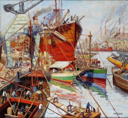 Osvaldo Imperiale . Actividad en el Riachuelo . óleo sobre lienzo . 130x140cm . 1939