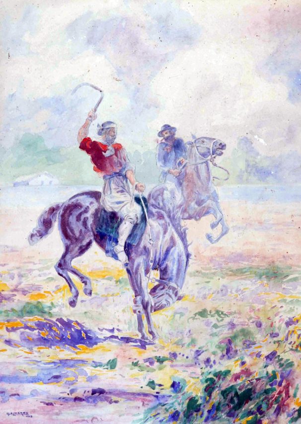 Martín Malharro . El Domador . acuarela sobre papel . 61x44cm . 1908