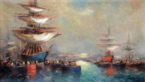Veleros en Sol de Mayo . óleo sobre lienzo . 60x100cm . 1925
