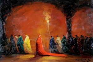 Cardenales . óleo sobre tabla . 41x60cm . 1928