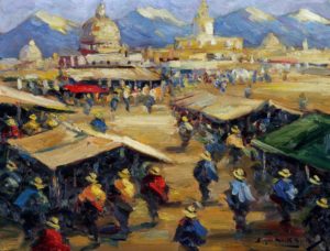 Mercado Andino . óleo sobre tabla . 40x52cm . 1928