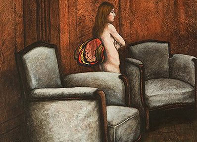 Jorge Alvaro . Desnudo Alado de Pie . acrílico sobre lienzo . 50 x 40 cm . 1993