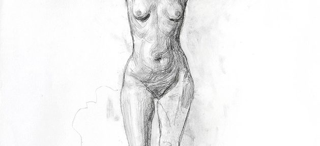 Guillermo Roux . Desnudo con Cartel . carbonilla sobre papel . 100 x 70 cm . 2009