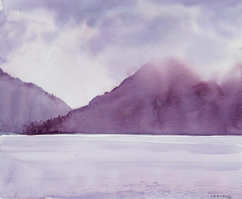 Niebla sobre el Lago . acuarela sobre papel . 28 x 34 cm . 2016